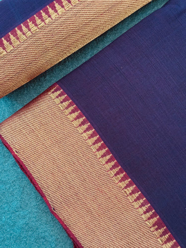Handwoven Mangalgiri Cotton Saree | Deep Purple | Gold Zari | Ships from California